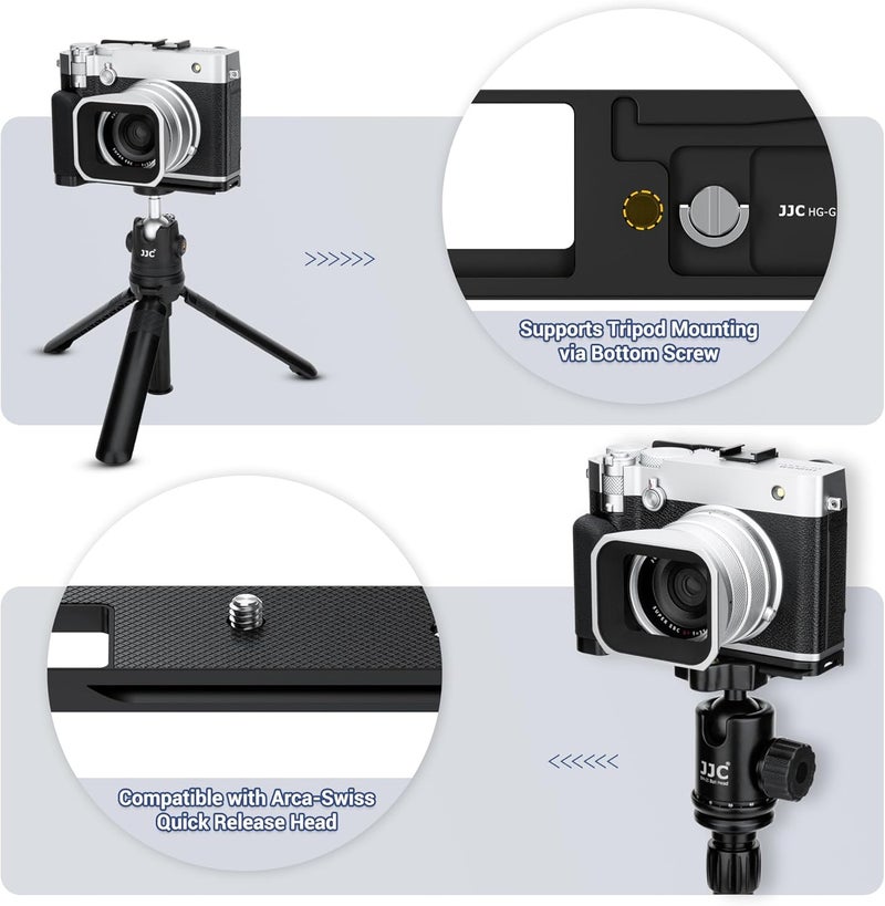 JJC GFX 100RF Hand Grip Handgrip for Fujifilm Fuji GFX100RF Camera, Metal GFX100 RF L Bracket Holder with Built-in Arca Quick Release Plate & Battery Compartment Opening Anti-Slip Microfiber Pads - Black - Image 5